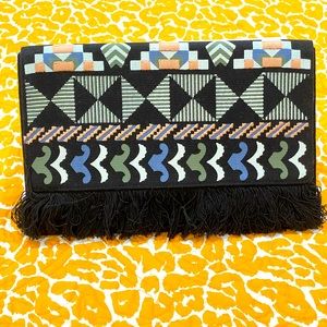 Stella & Dot Taj Clutch Black/Multi Embroidery